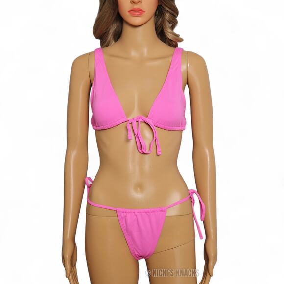 Fashion Nova Pink Adjustable Triangle Bikini Set Two Piece Swimsuit Size S - Picture 2 of 8